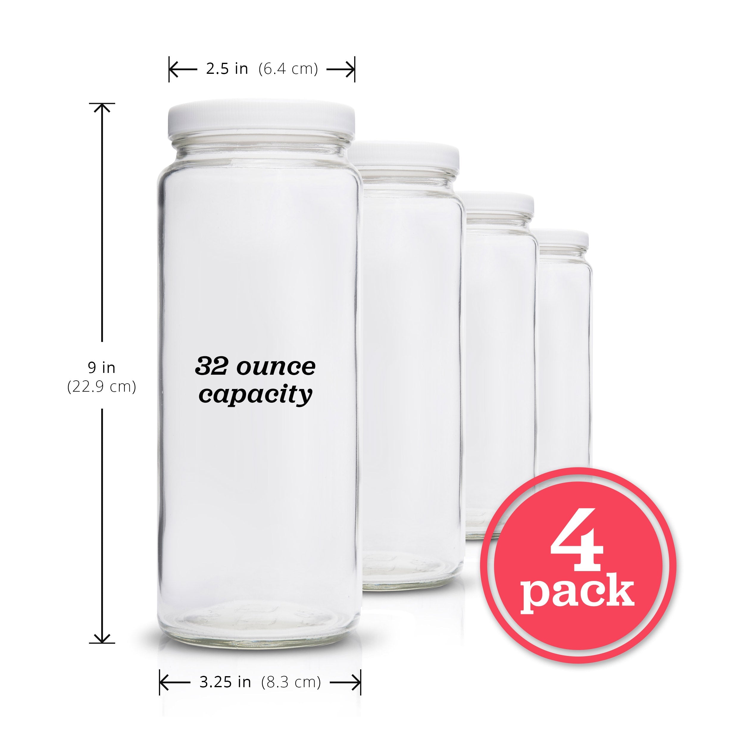 Extra Large 32oz Glass Bottles w/ White Lids