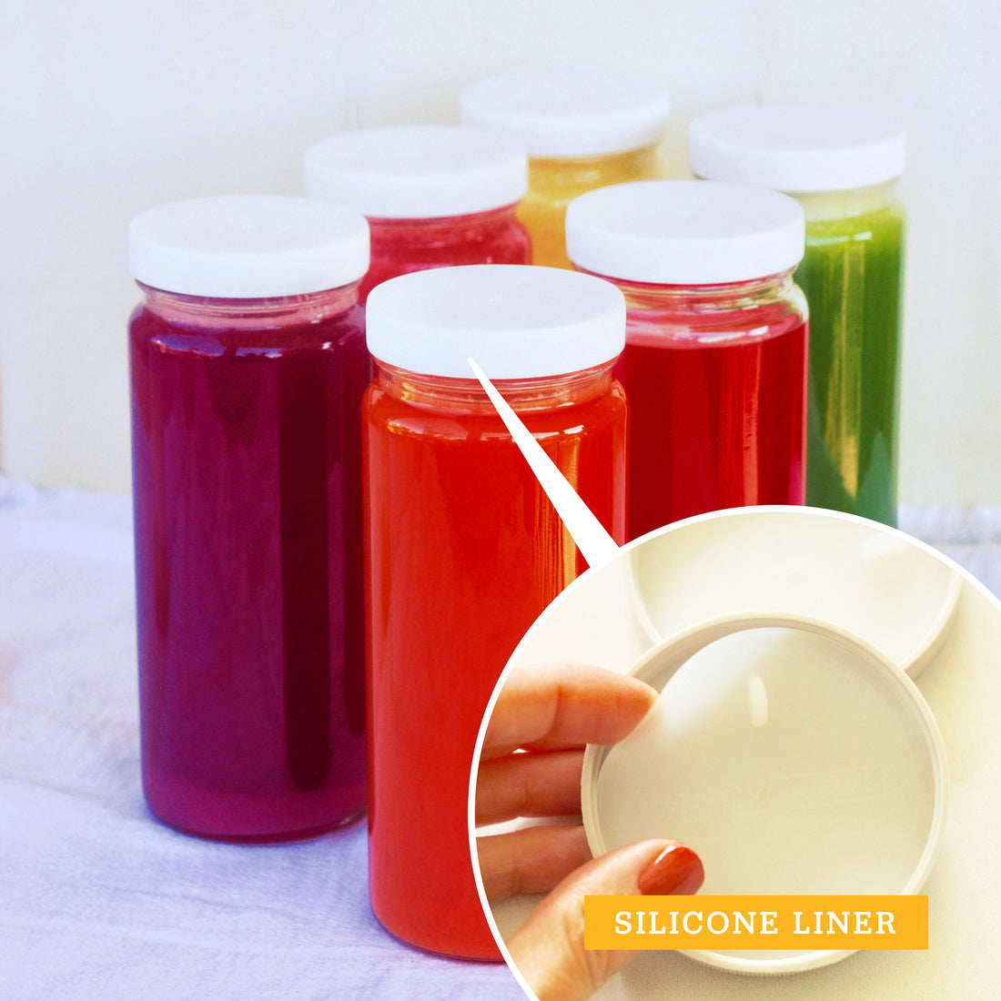 Wide Mouth 16oz Glass Bottles w/ Lids & Silicone Liner