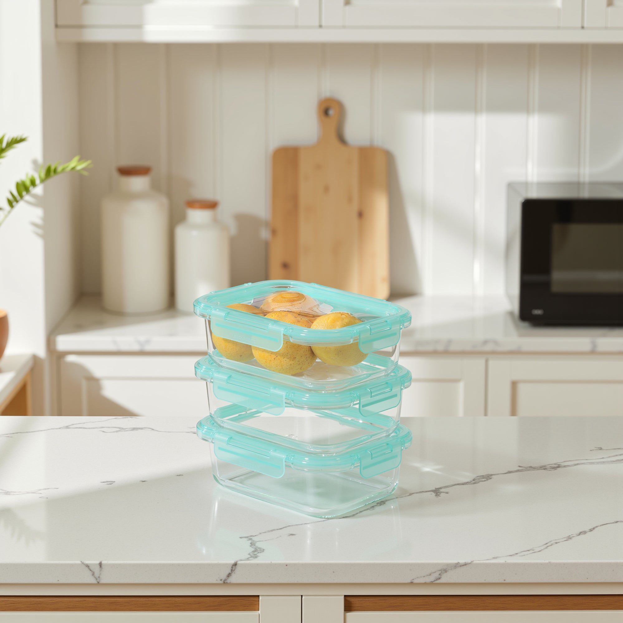 3-Piece Glass Containers w/ Flexible Silicone Lids