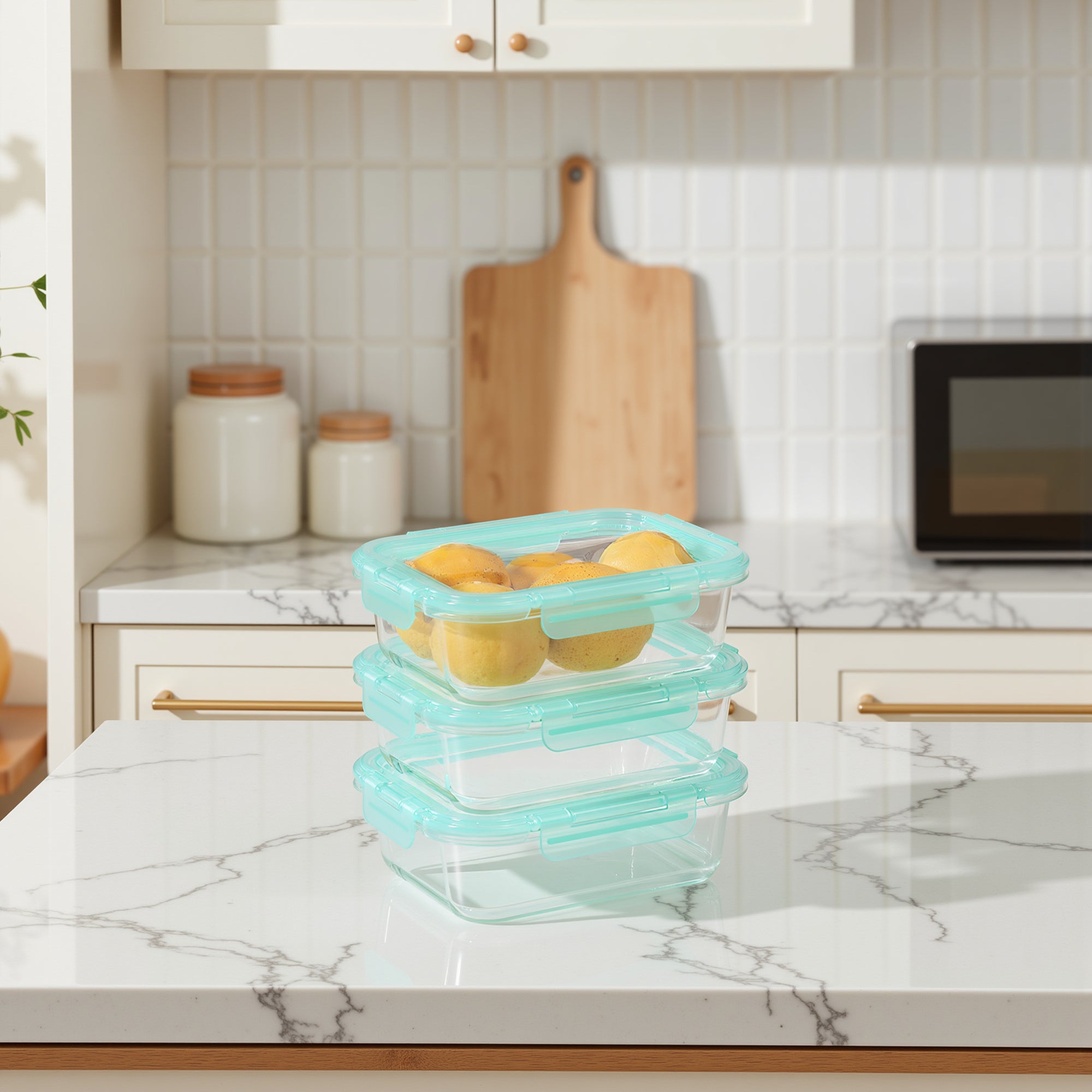 3-Piece Glass Containers w/ Flexible Silicone Lids