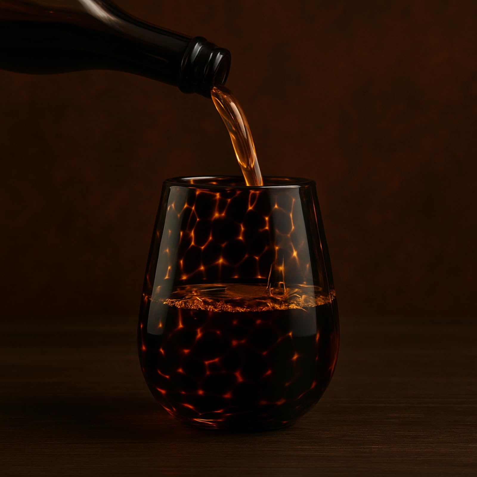 Leopard Print Amber Stemless Wine Glasses – Set of 2