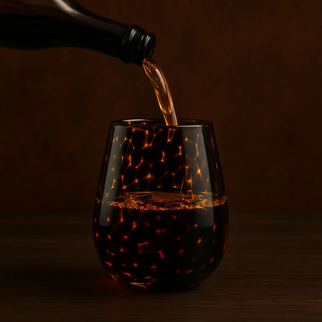 Leopard Print Amber Stemless Wine Glasses – Set of 2