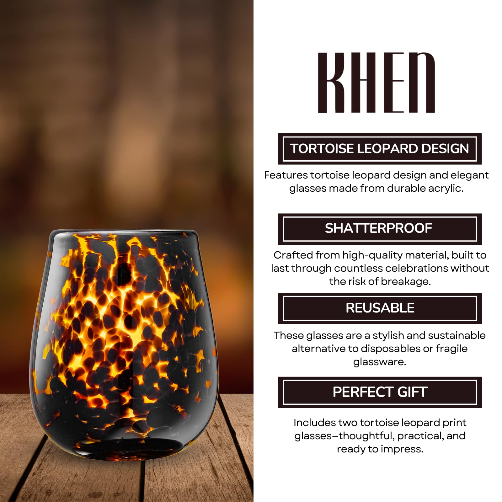 Leopard Print Amber Stemless Wine Glasses – Set of 2