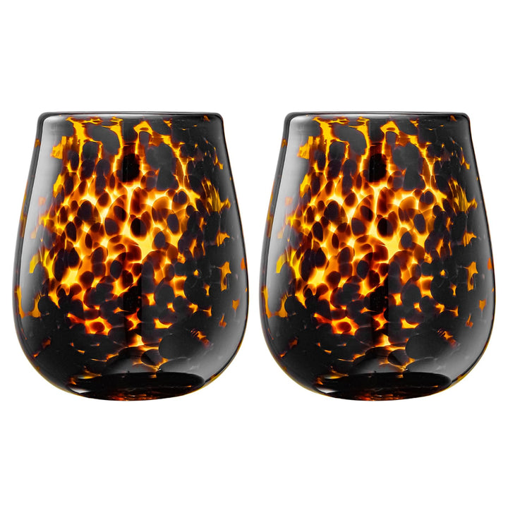Leopard Print Amber Stemless Wine Glasses – Set of 2