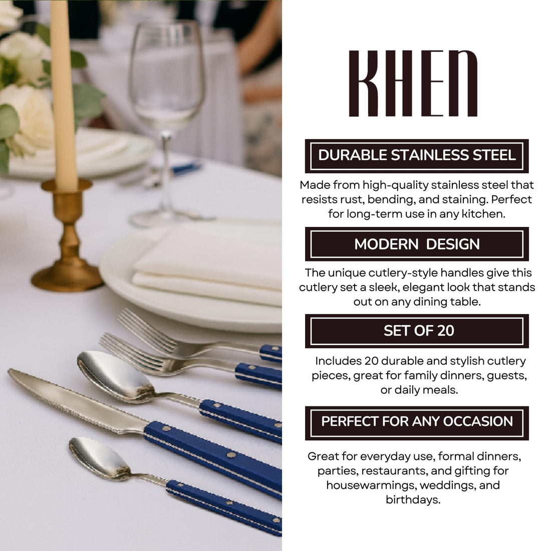 Khen Blue 20-Piece Stainless Steel Cutlery Set