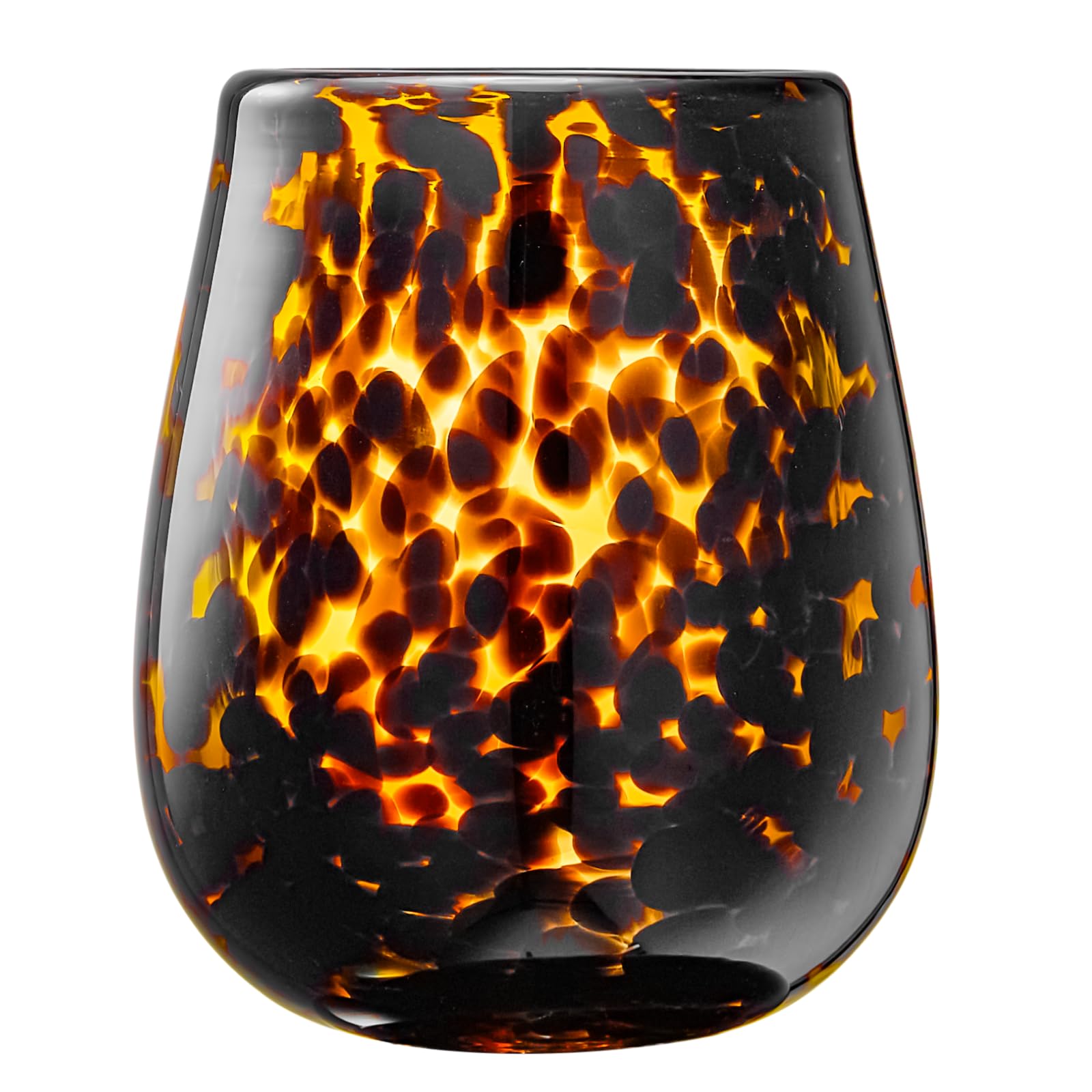 Leopard Print Amber Stemless Wine Glasses – Set of 2