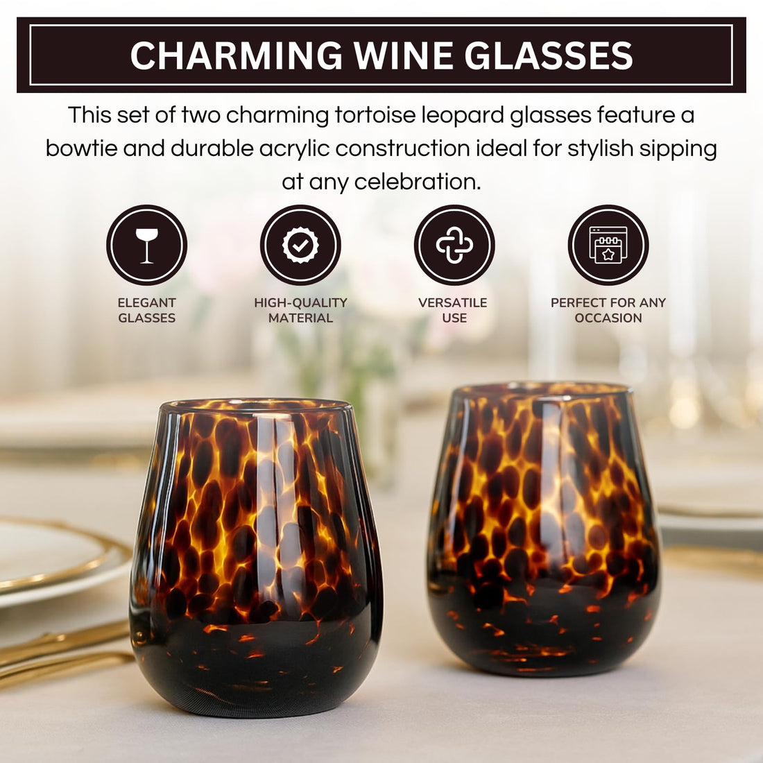 Leopard Print Amber Stemless Wine Glasses – Set of 2