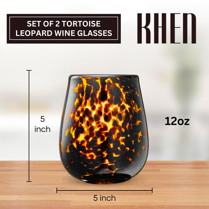 Leopard Print Amber Stemless Wine Glasses – Set of 2