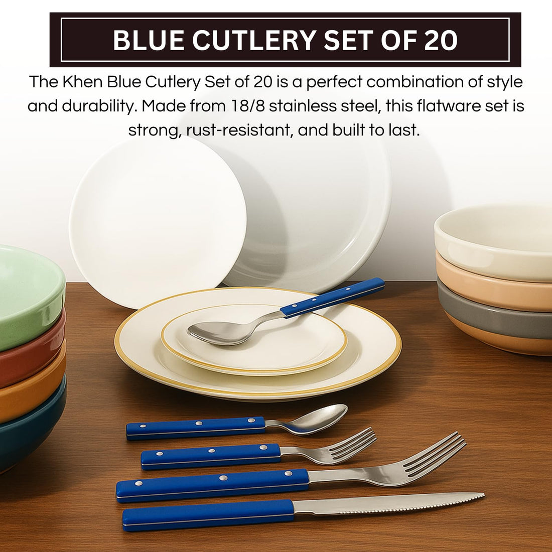 Khen Blue 20-Piece Stainless Steel Cutlery Set