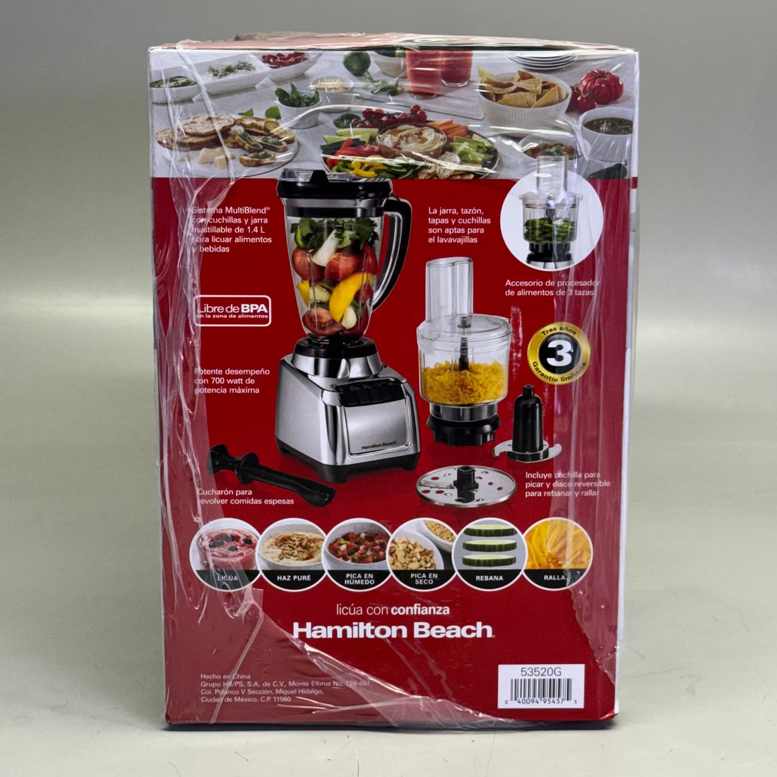 HAMILTON BEACH Kitchen System With Blender & Food Processor 700Watts 13" x 13.5" x 9.5" Grey 53520G