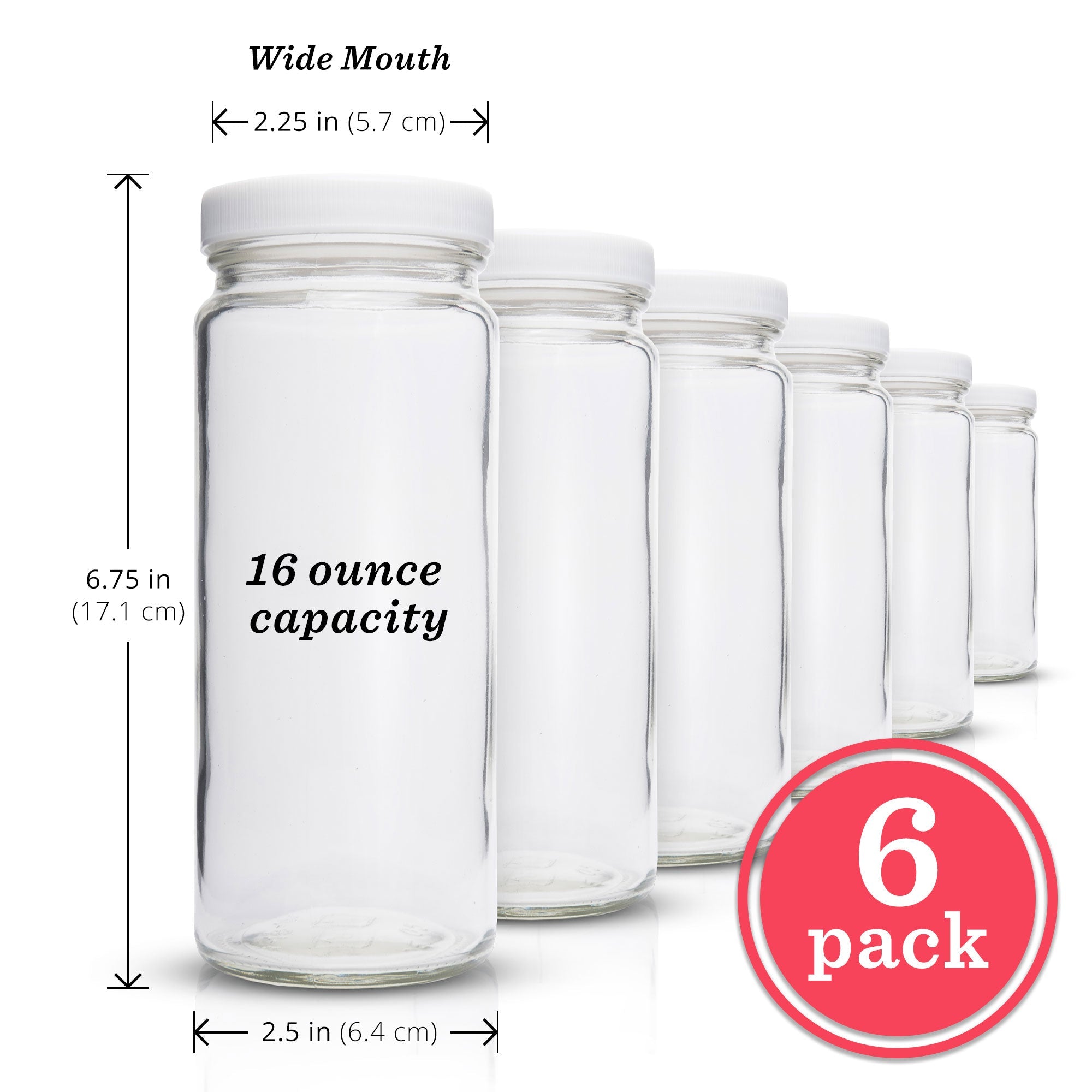 Wide Mouth 16oz Glass Bottles w/ Lids & Silicone Liner