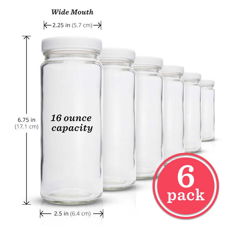 Wide Mouth 16oz Glass Bottles w/ Lids & Silicone Liner