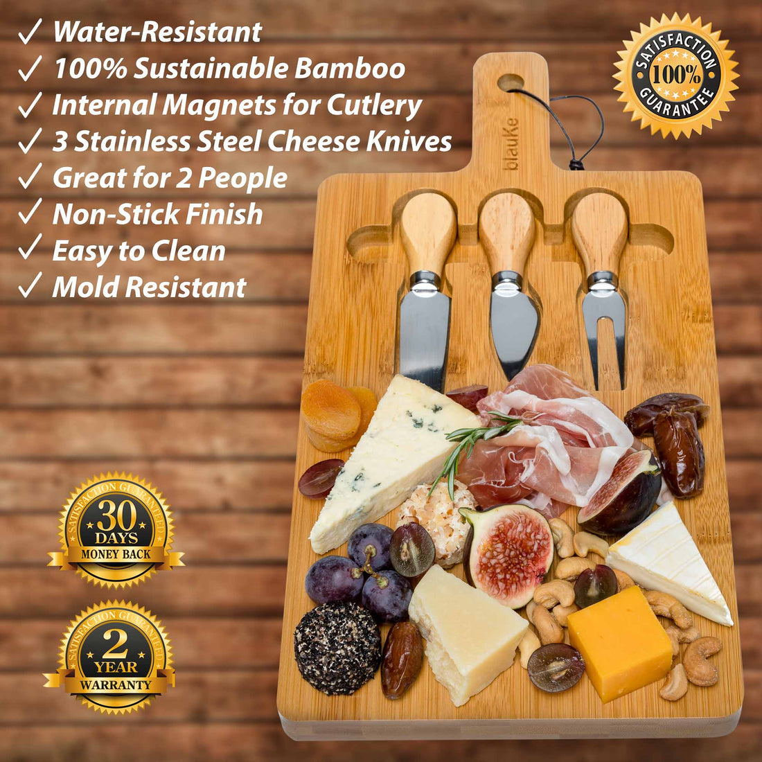 Bamboo Cheese & Knife Set 12x8"