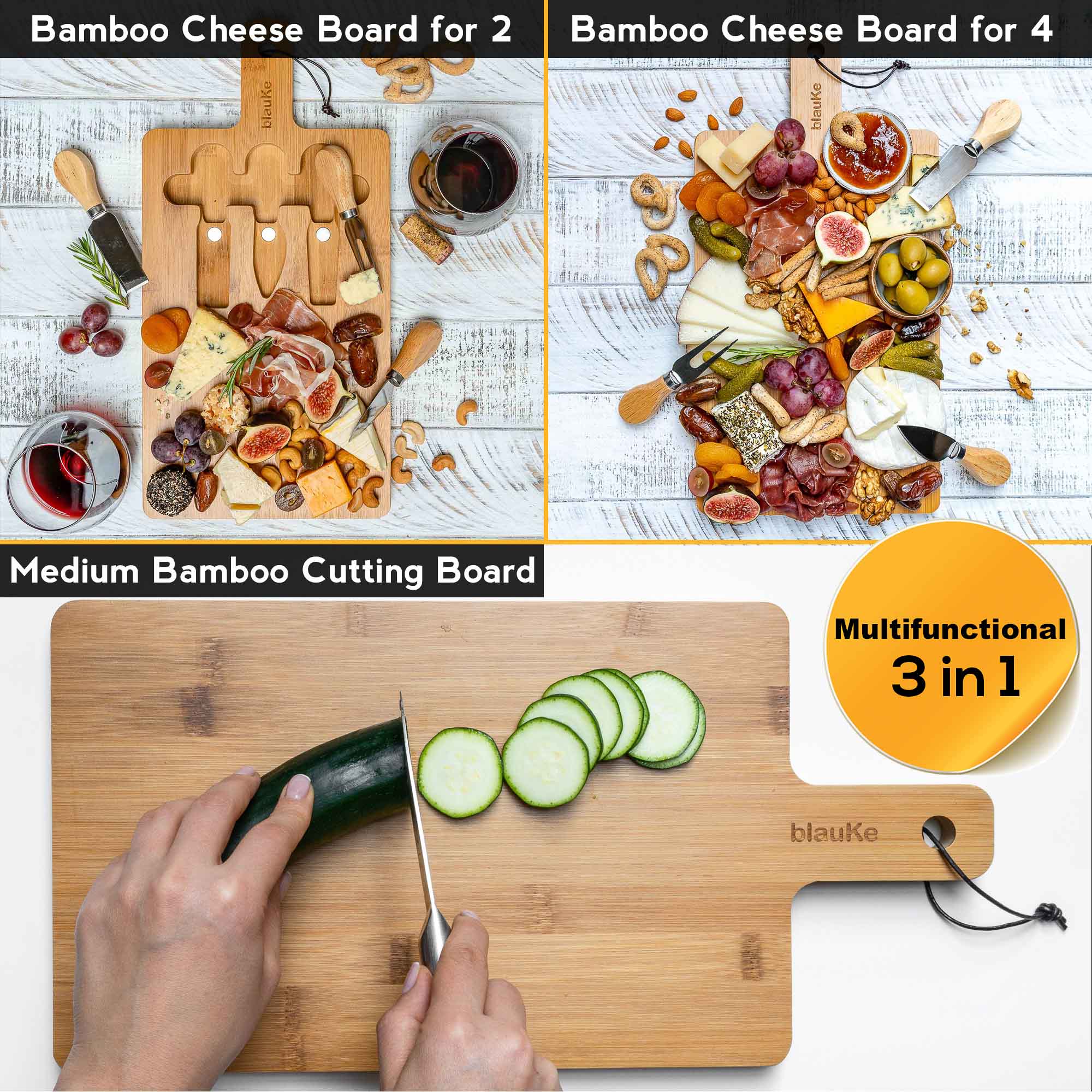 Bamboo Cheese & Knife Set 12x8"