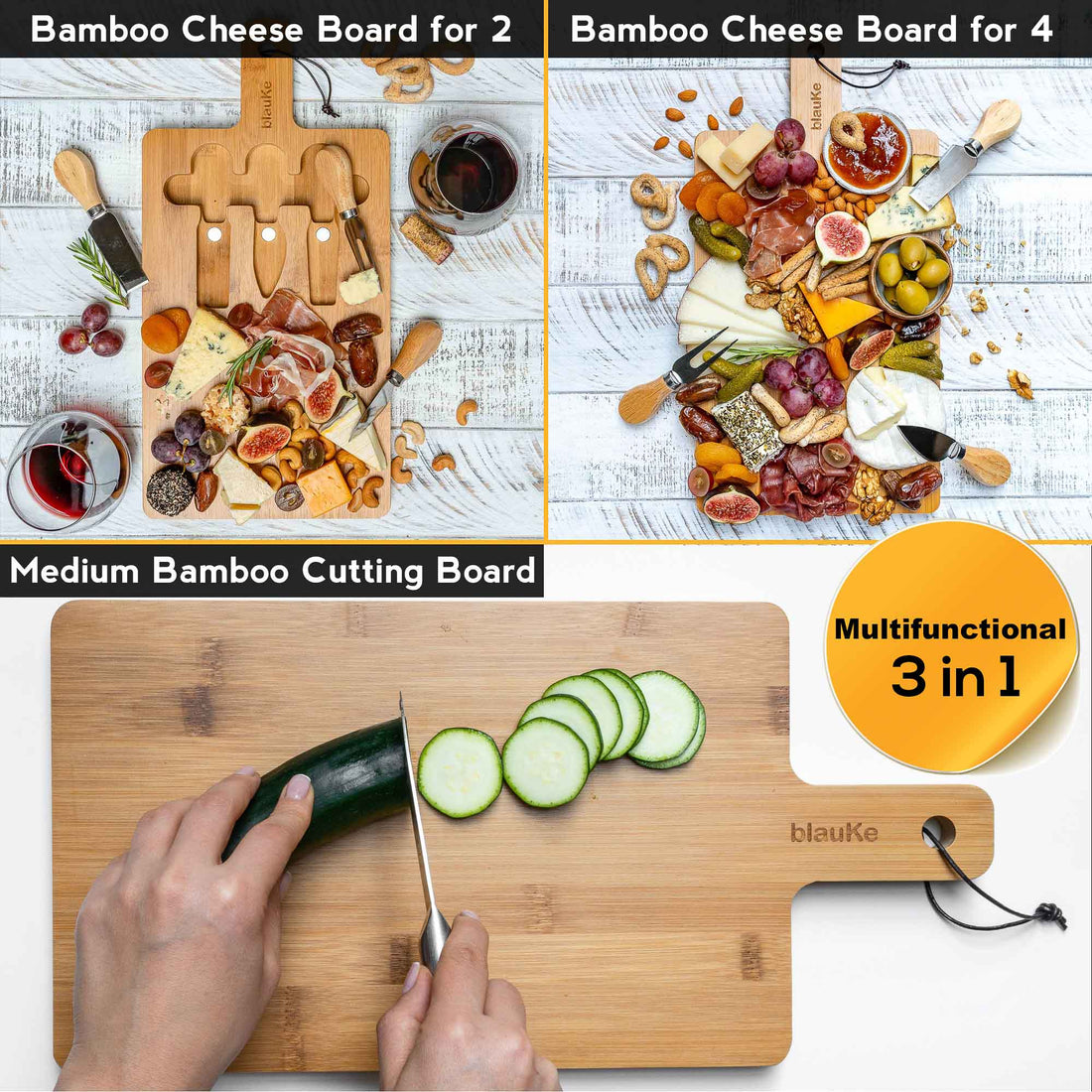 Bamboo Cheese & Knife Set 12x8"