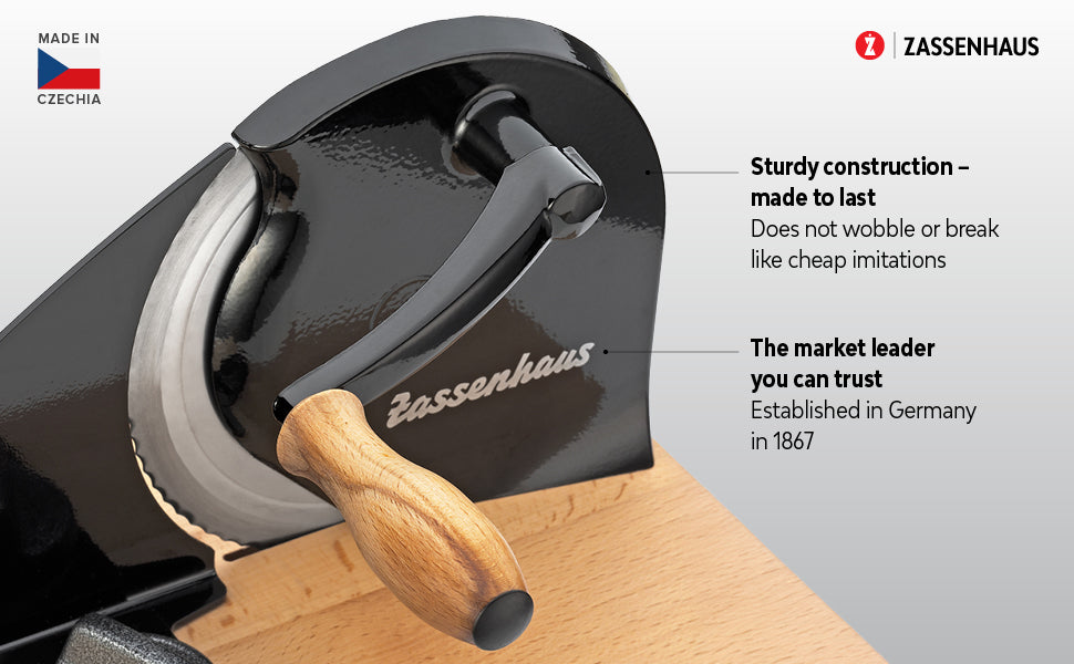Zassenhaus Original Classic Adjustable Bread Slicer for Uniform Slices - 18/8 Stainless Steel Blade