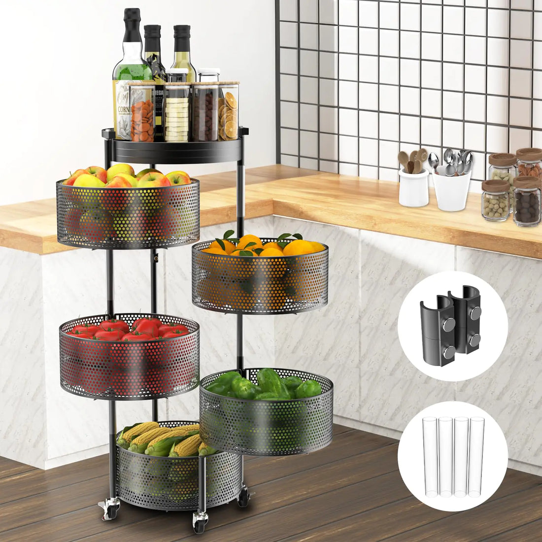Amundo 5-Tier Rotating Fruit & Vegetable Storage Rack