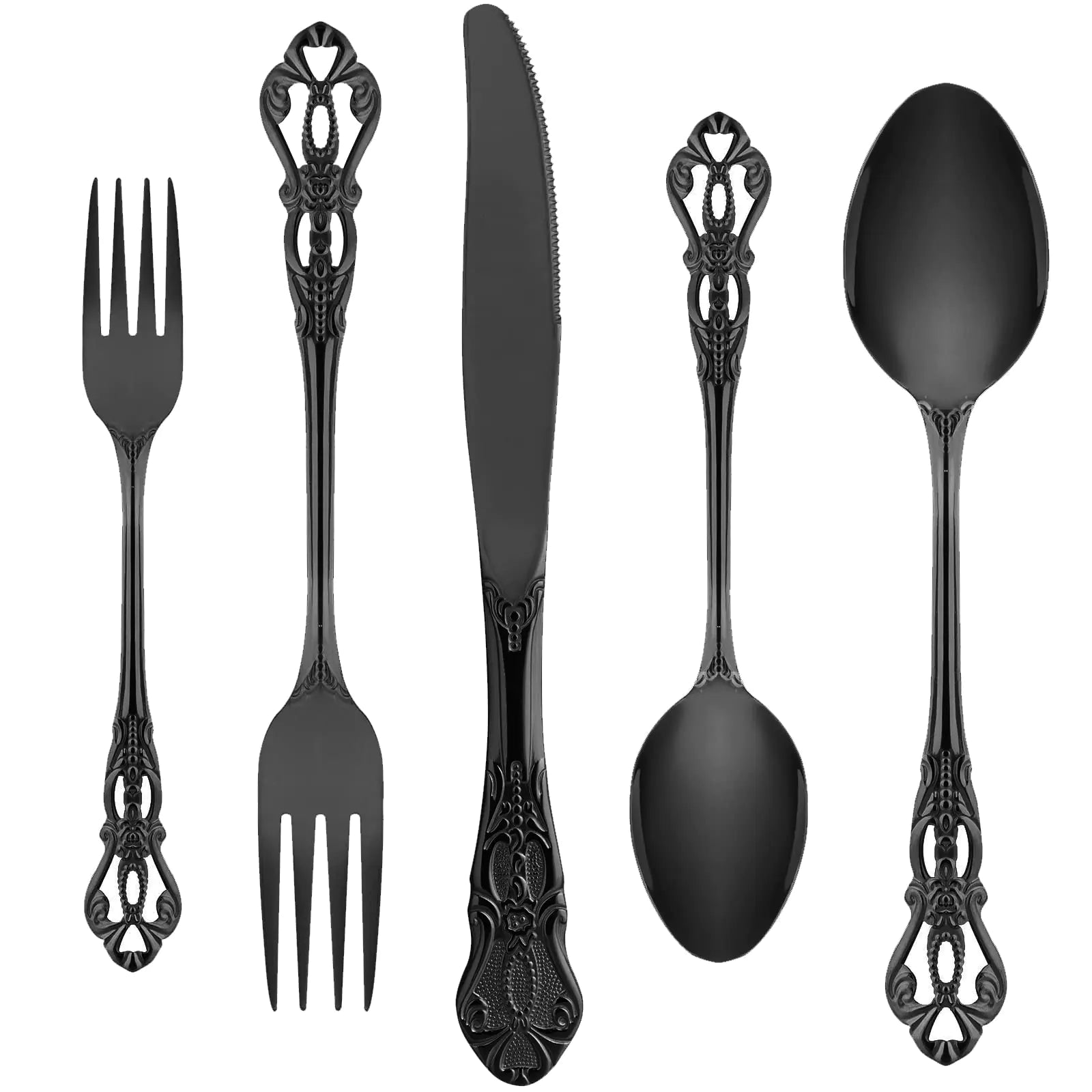 60-Piece Black Silverware Set for 12