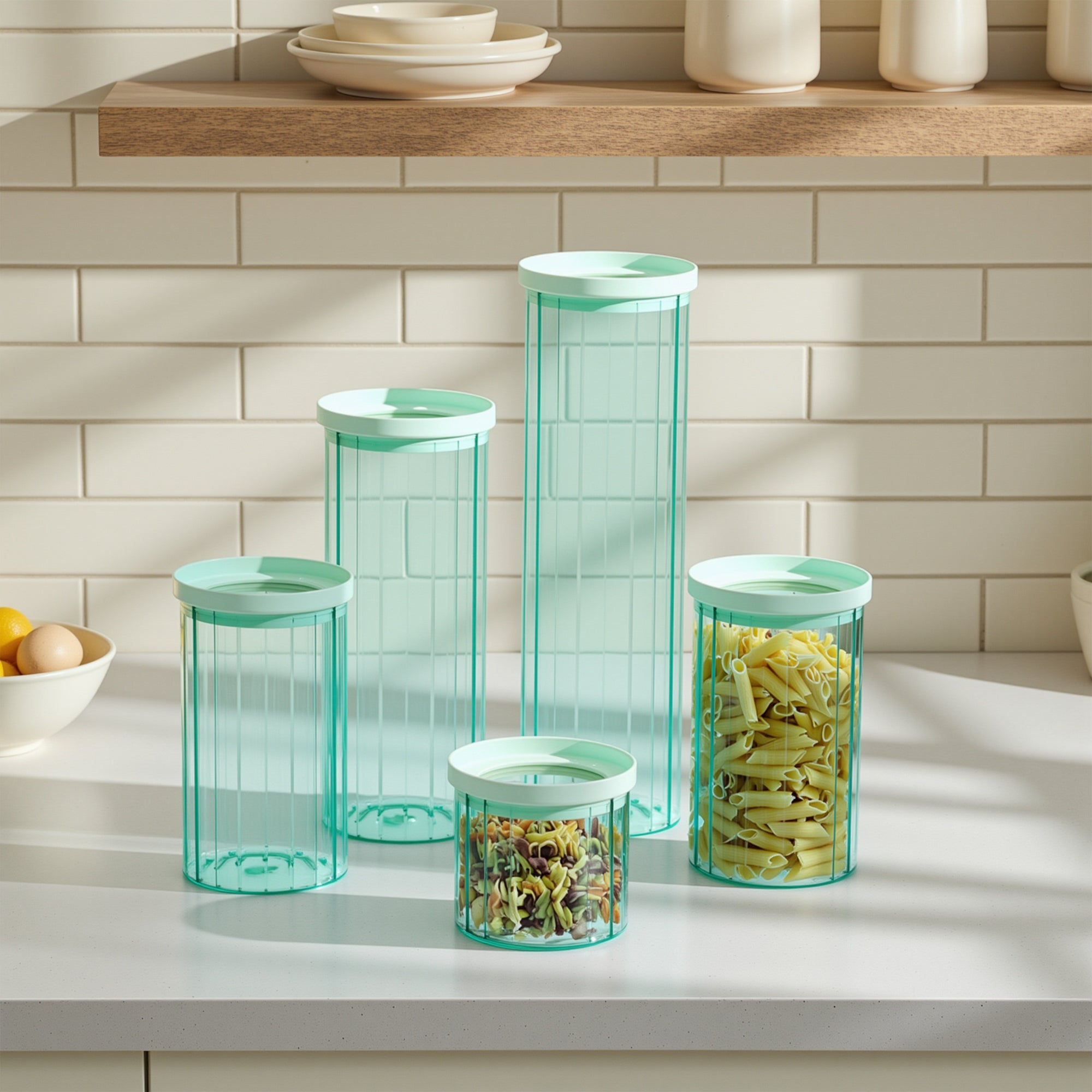 Diamond Blue Glass Canister Set w/ Lids