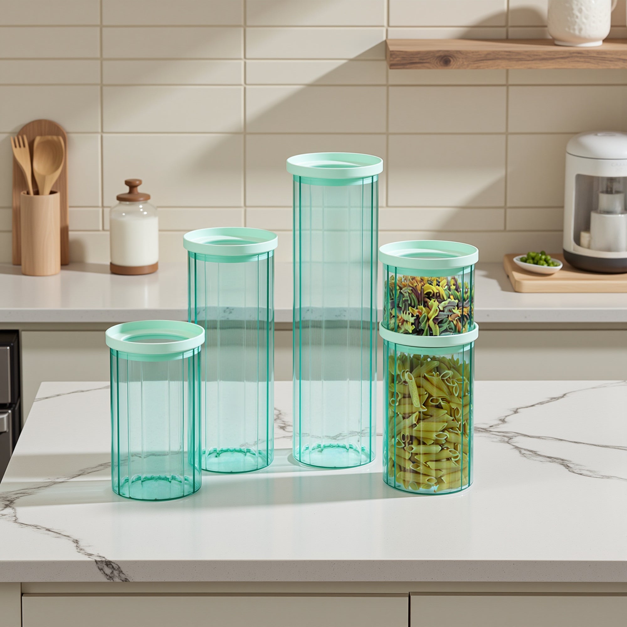 Diamond Blue Glass Canister Set w/ Lids