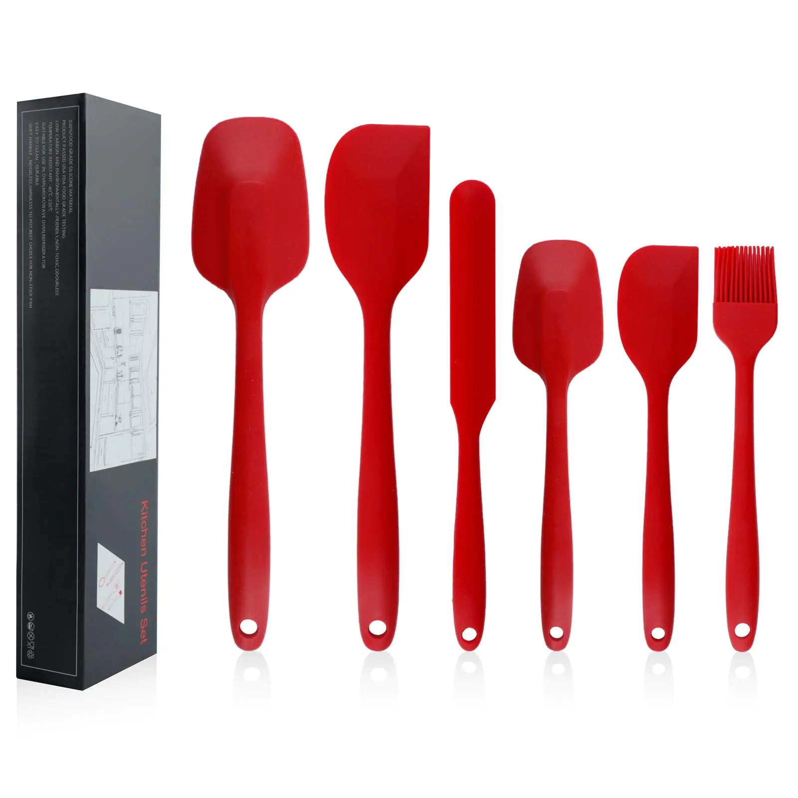 Shebaking 6-Piece Silicone Spatula Set – Red