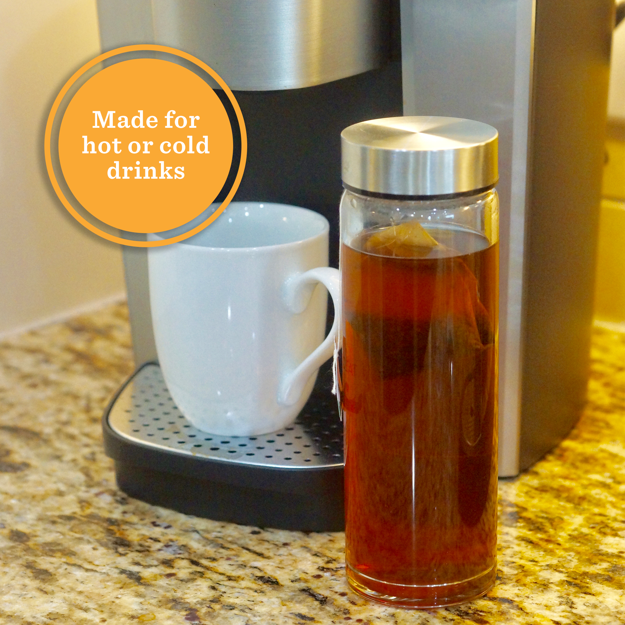 Skinny 16oz Wide Mouth Glass Bottles w/ Stainless Lids