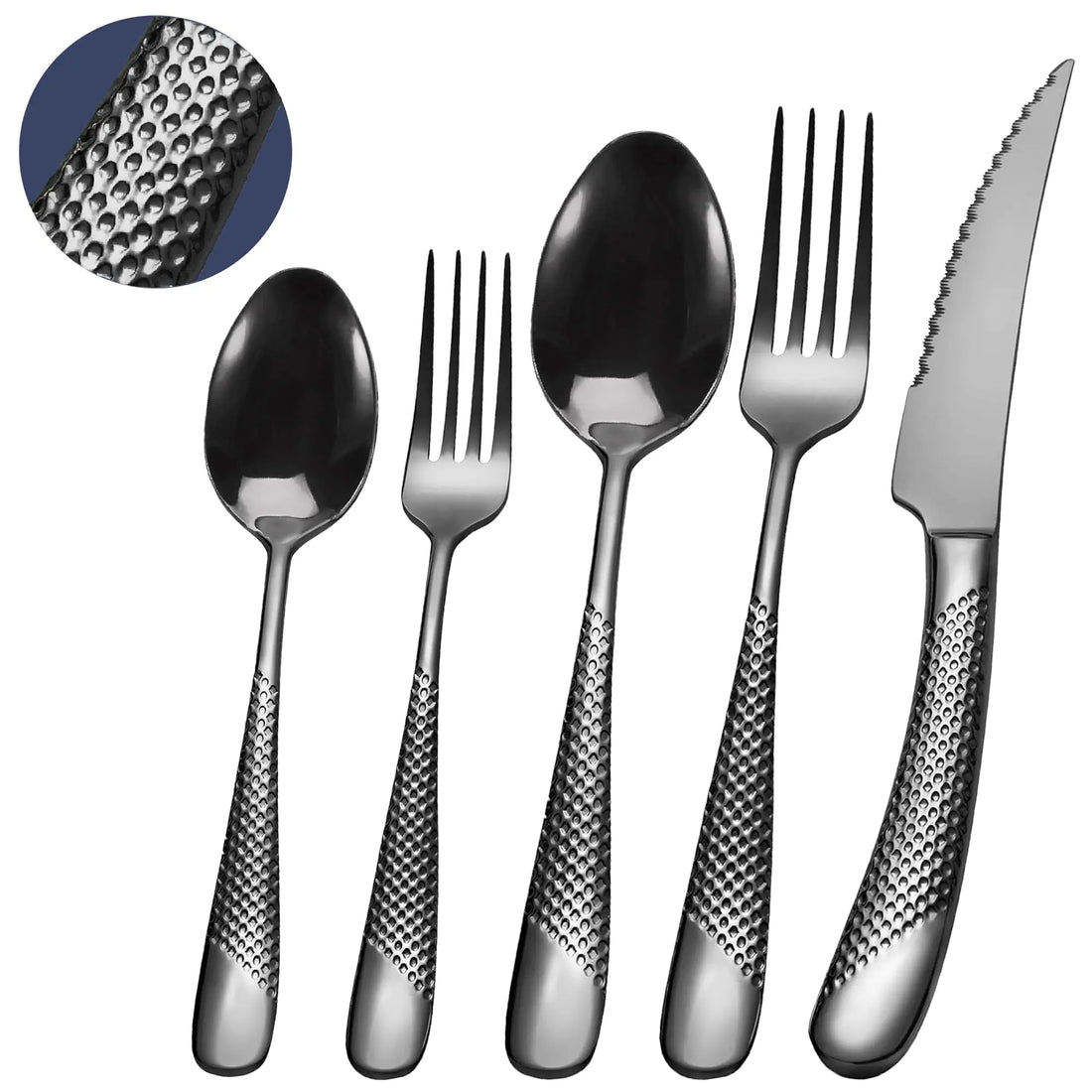 Runfly 20-Piece Hammered Black Silverware Set for 4
