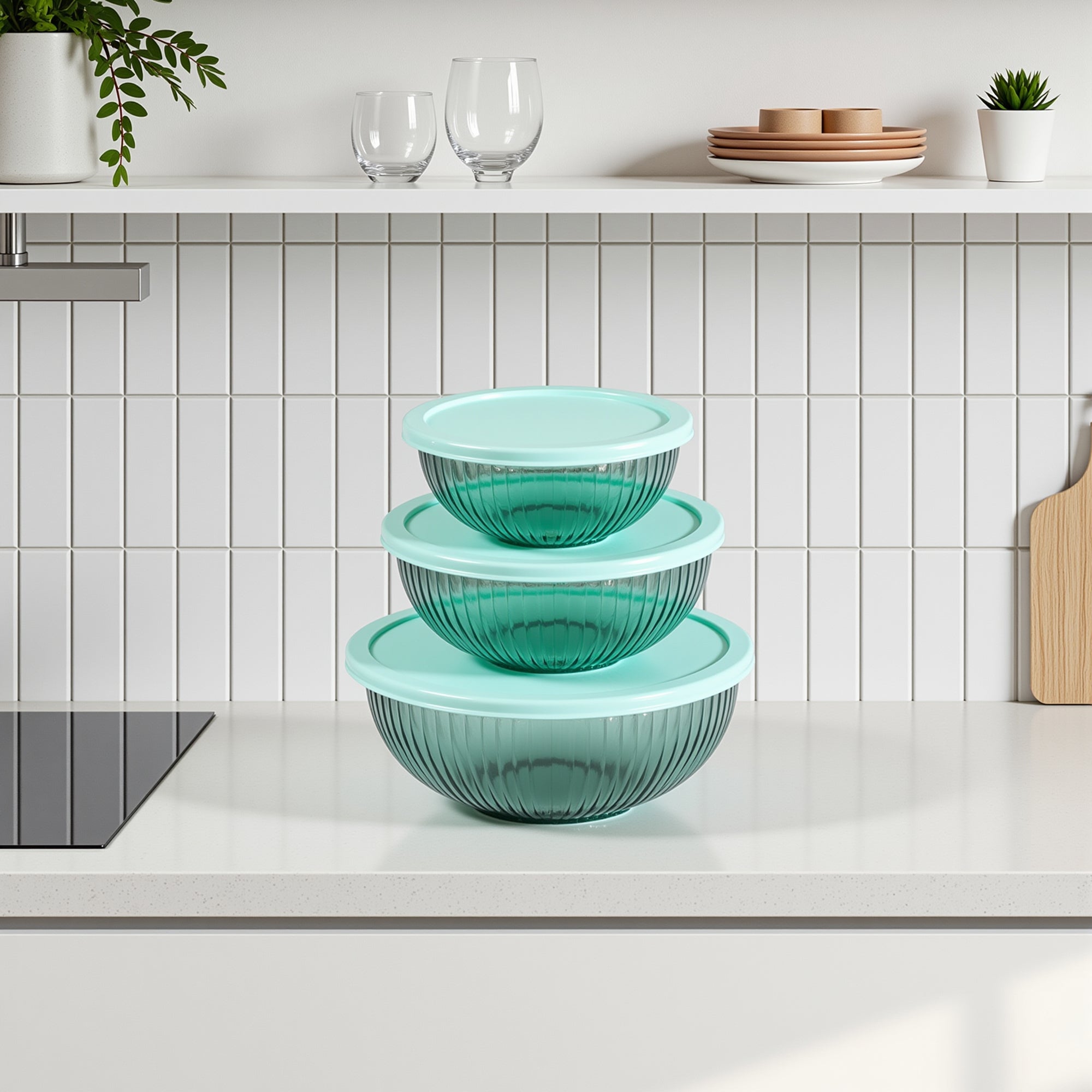 Diamond Blue Borosilicate Glass Mixing Bowl Set