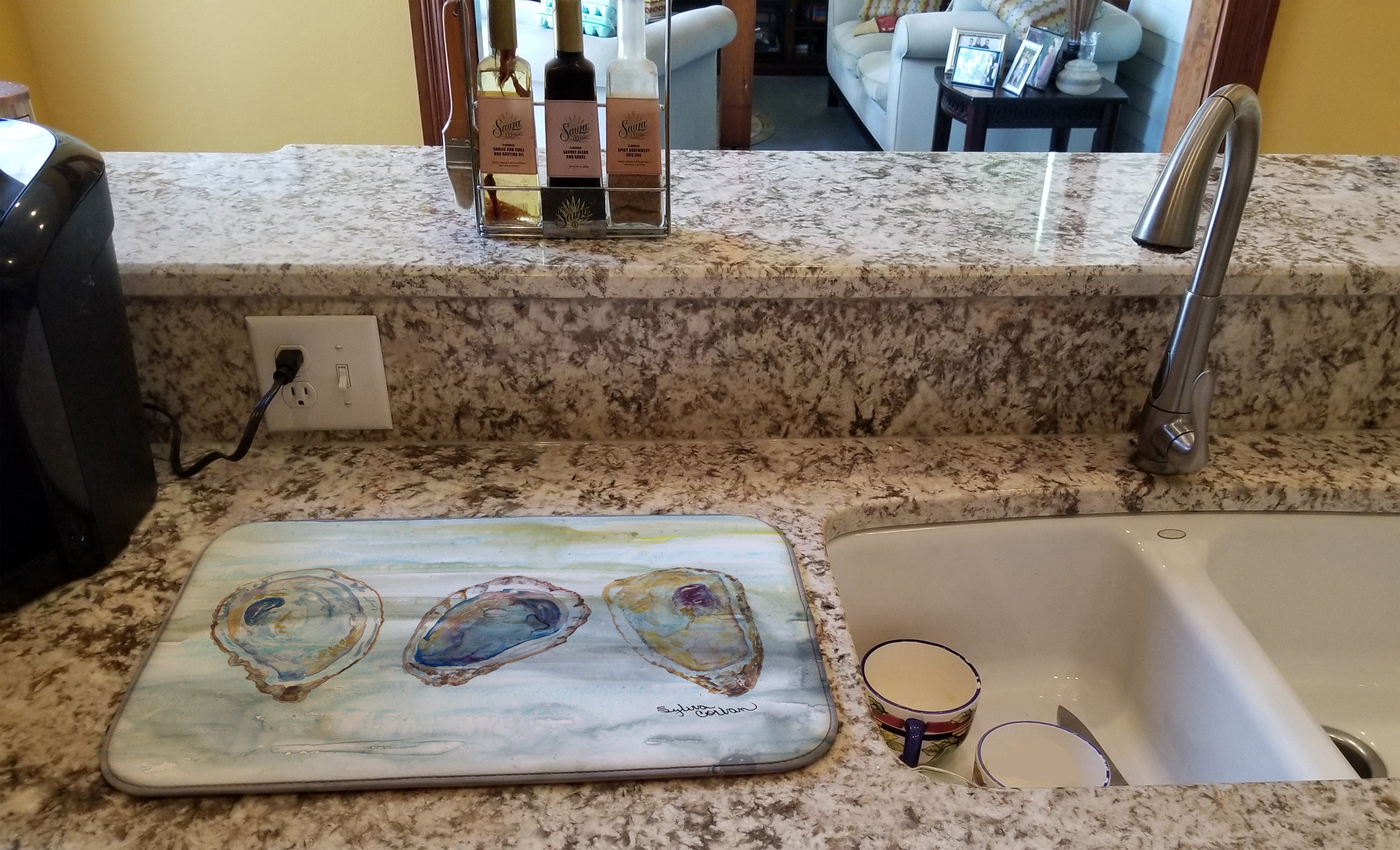 Oysters Watercolor Dish Drying Mat – Absorbent, Artistic Kitchen Essentials SC2001DDM