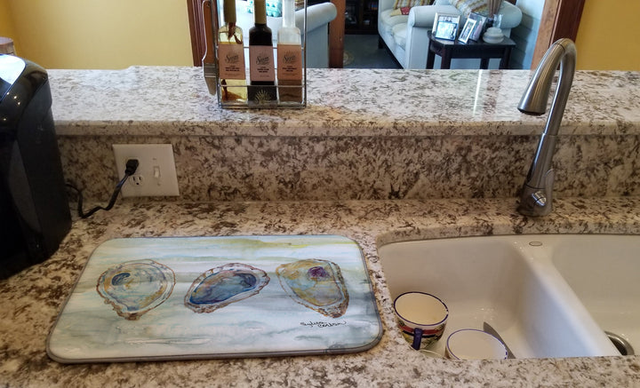 Oysters Watercolor Dish Drying Mat – Absorbent, Artistic Kitchen Essentials SC2001DDM