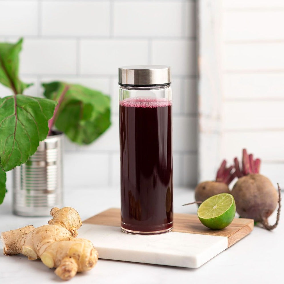 Skinny 16oz Wide Mouth Glass Bottles w/ Stainless Lids