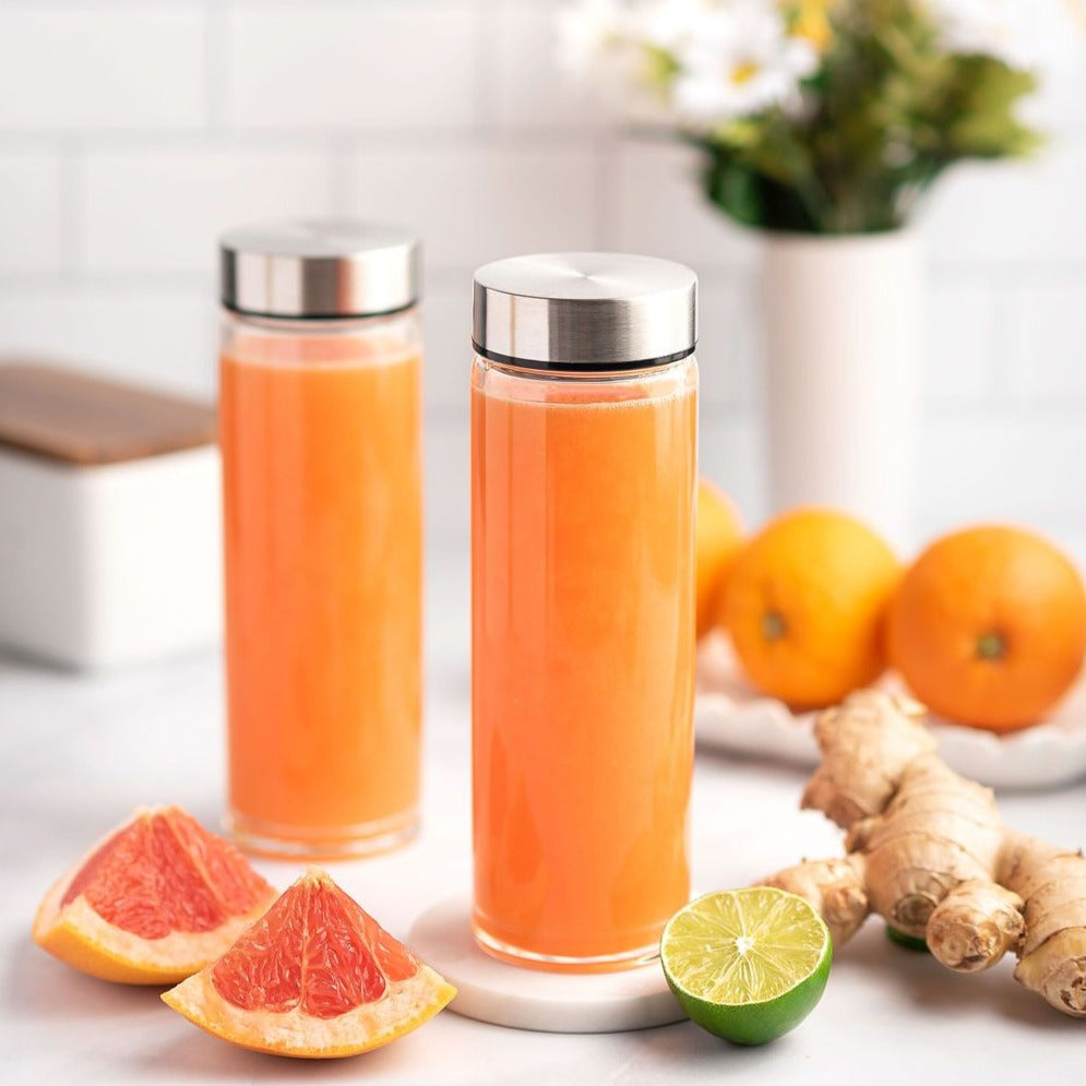 Skinny 16oz Wide Mouth Glass Bottles w/ Stainless Lids