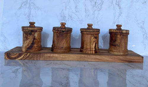 Handcrafted Olive Wood Canister Set