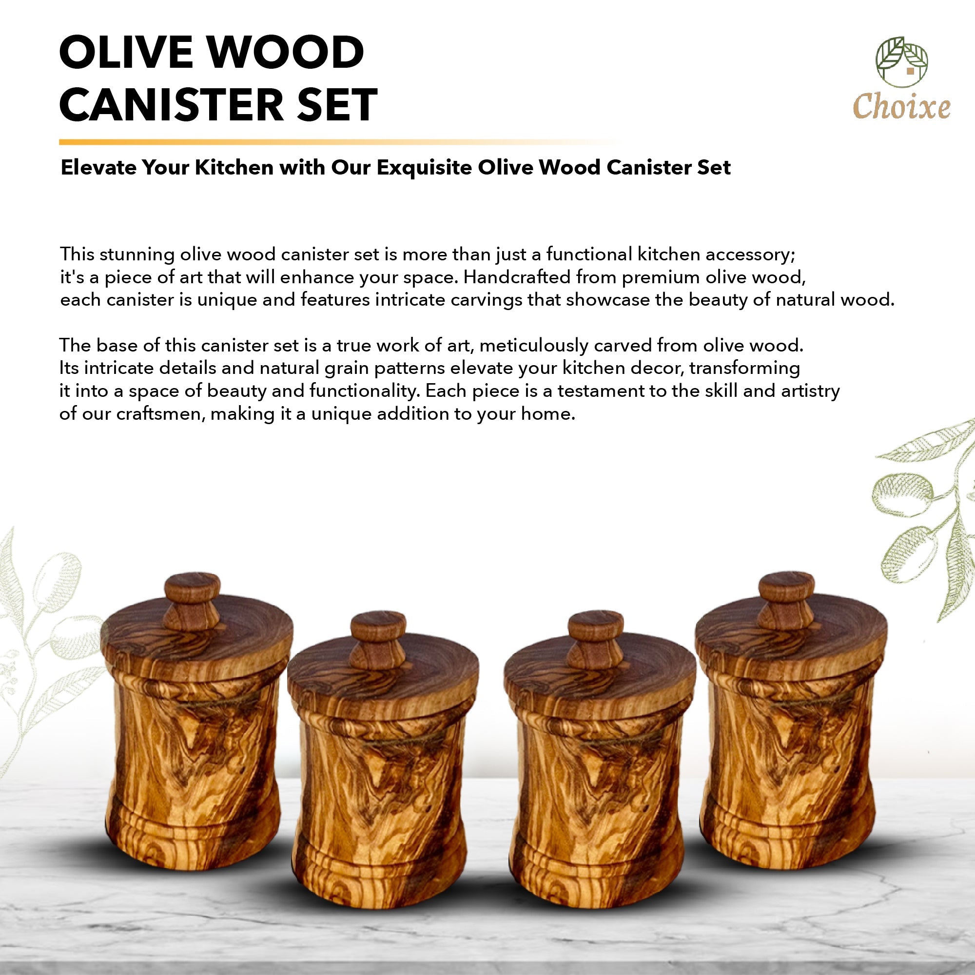 Handcrafted Olive Wood Canister Set