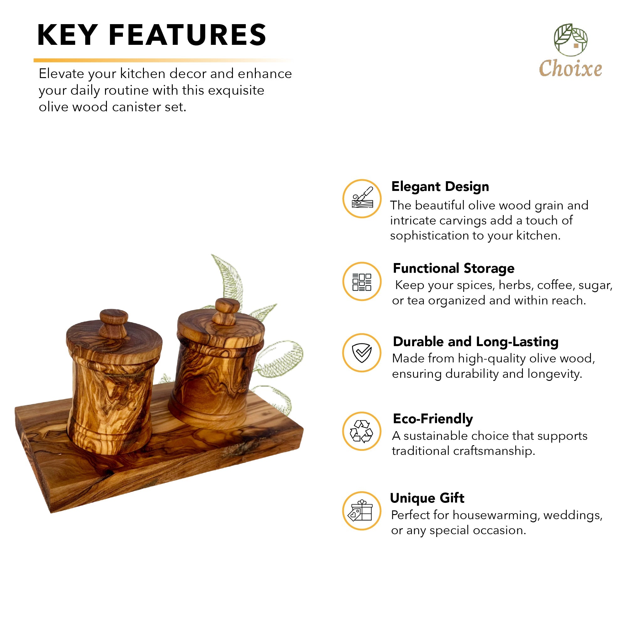 Handcrafted Olive Wood Canister Set