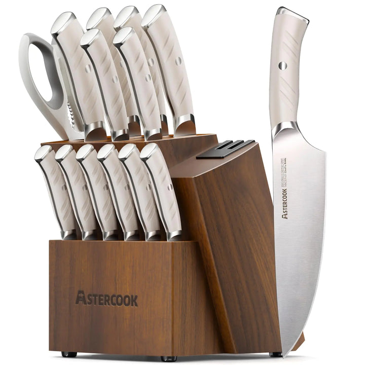 Astercook 15-Piece German Stainless Steel Knife Set w/ Block