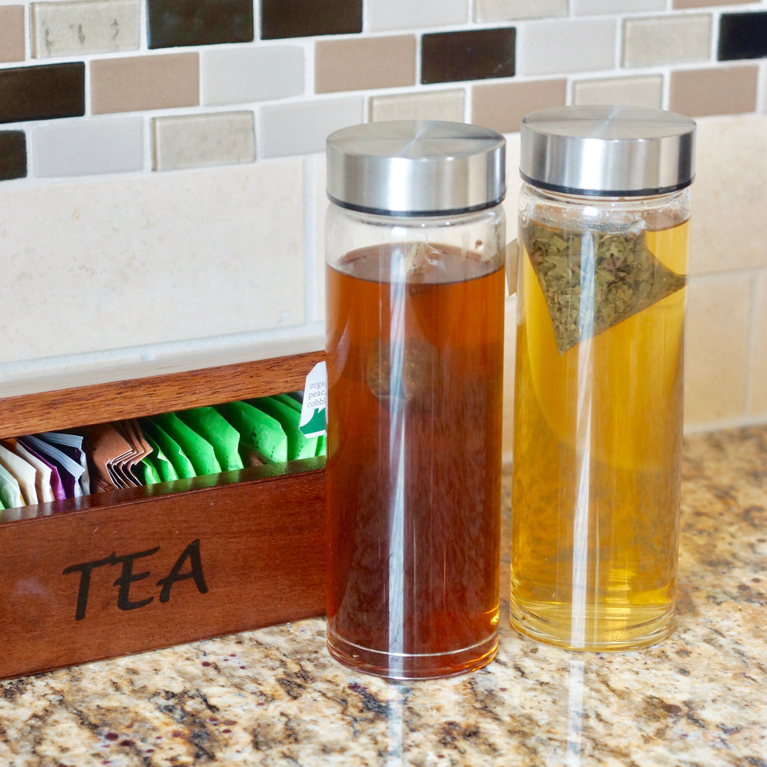 Skinny 16oz Wide Mouth Glass Bottles w/ Stainless Lids