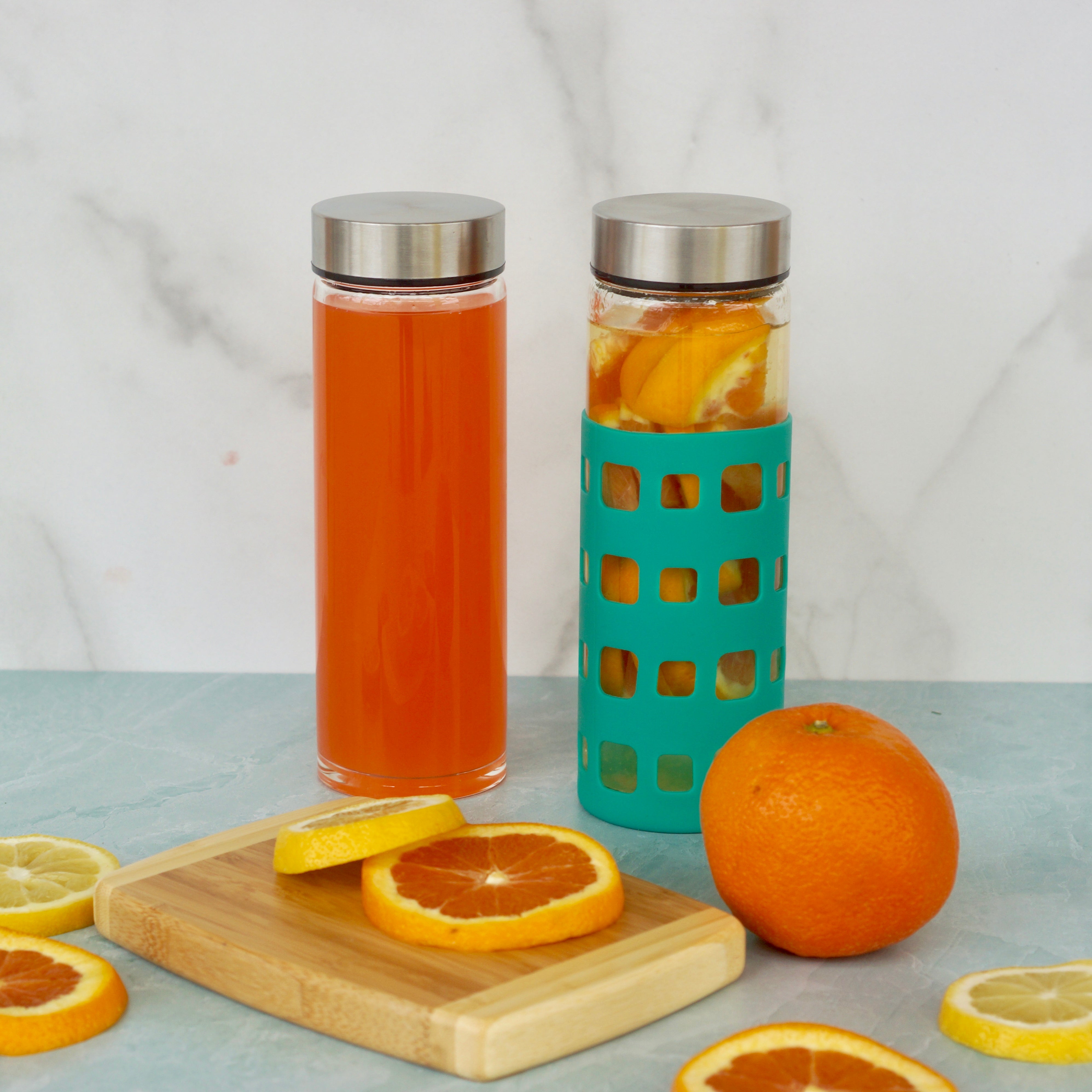 Skinny 16oz Wide Mouth Glass Bottles w/ Stainless Lids