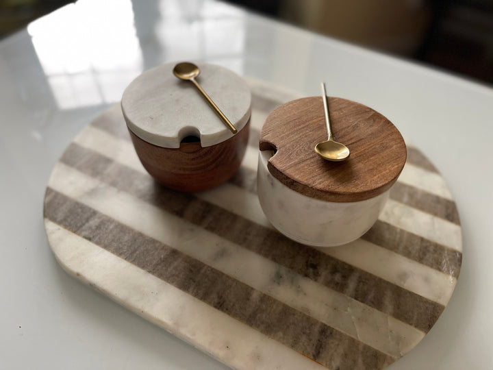 Marble Salt Cellar Bowls w/ Lids
