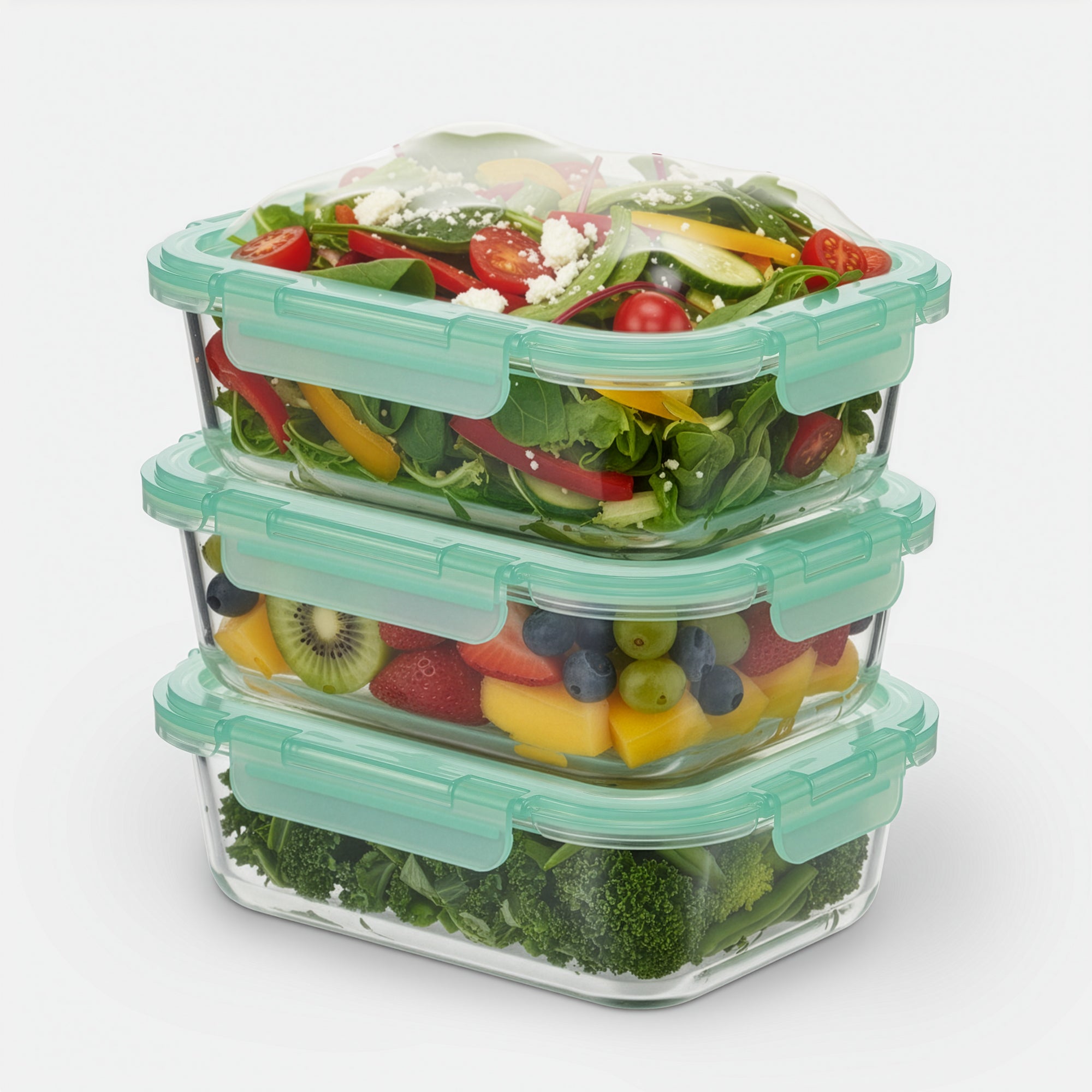 3-Piece Glass Containers w/ Flexible Silicone Lids
