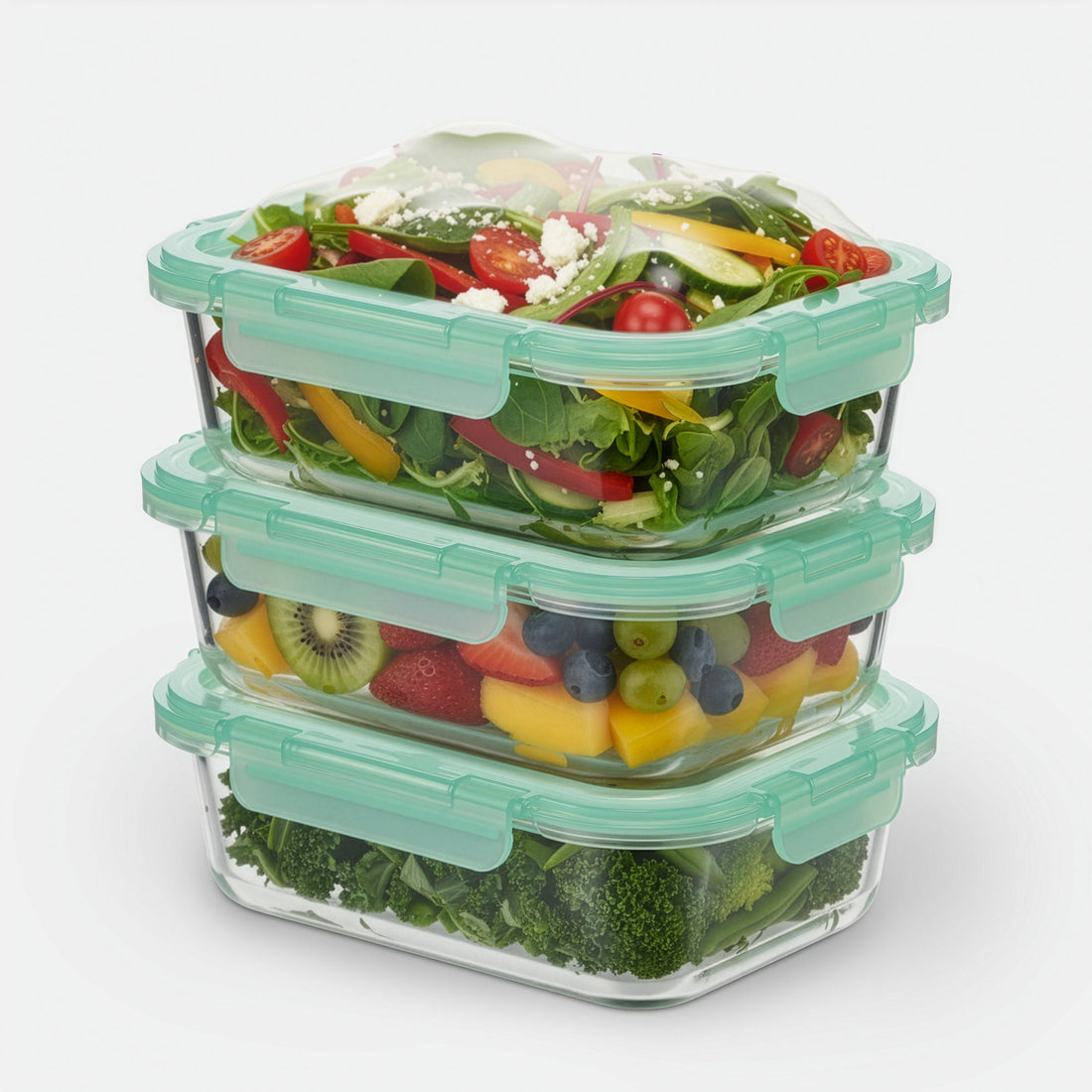 3-Piece Glass Containers w/ Flexible Silicone Lids