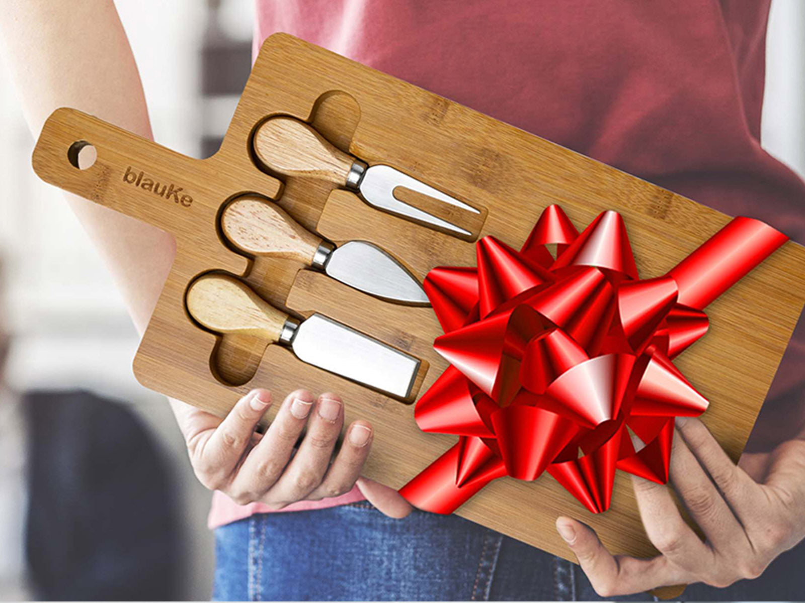 Bamboo Cheese & Knife Set 12x8"